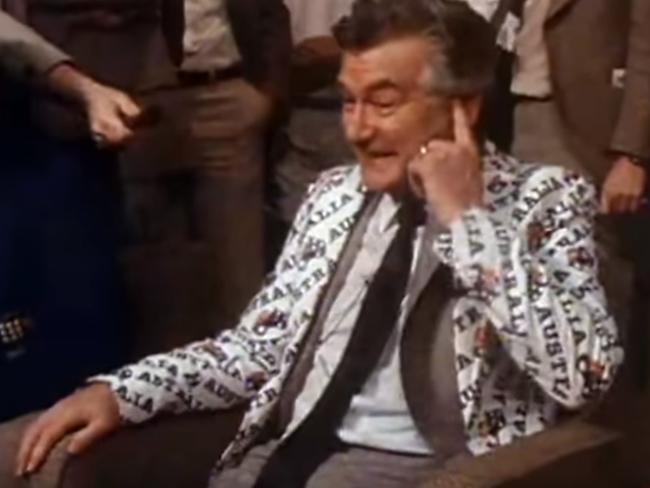 Bob Hawke on TV when Australia won the America's Cup