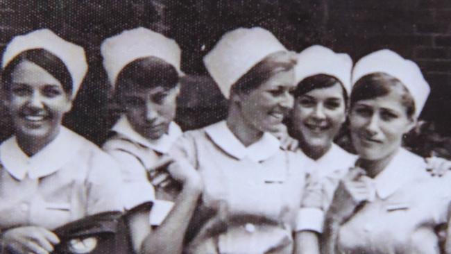 Lyn (centre) in 1966 in her nursing uniform at The Royal Alexandra Hospital for Children, Camperdown. Picture: Justin Lloyd