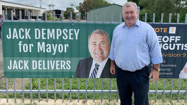 Bundaberg mayor Jack Dempsey attends the booth at Kepnock High School to vote.