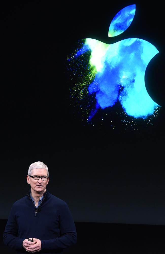 Apple CEO Tim Cook speaking during a product launch event at Apple headquarters in Cupertino, California. Apple on May 2, 2017. Picture: Josh Edelson