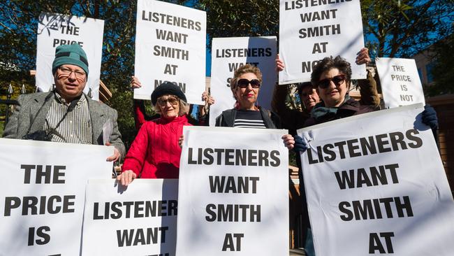 Protesters outside 2GB offices in Sydney. Picture: James Gourley