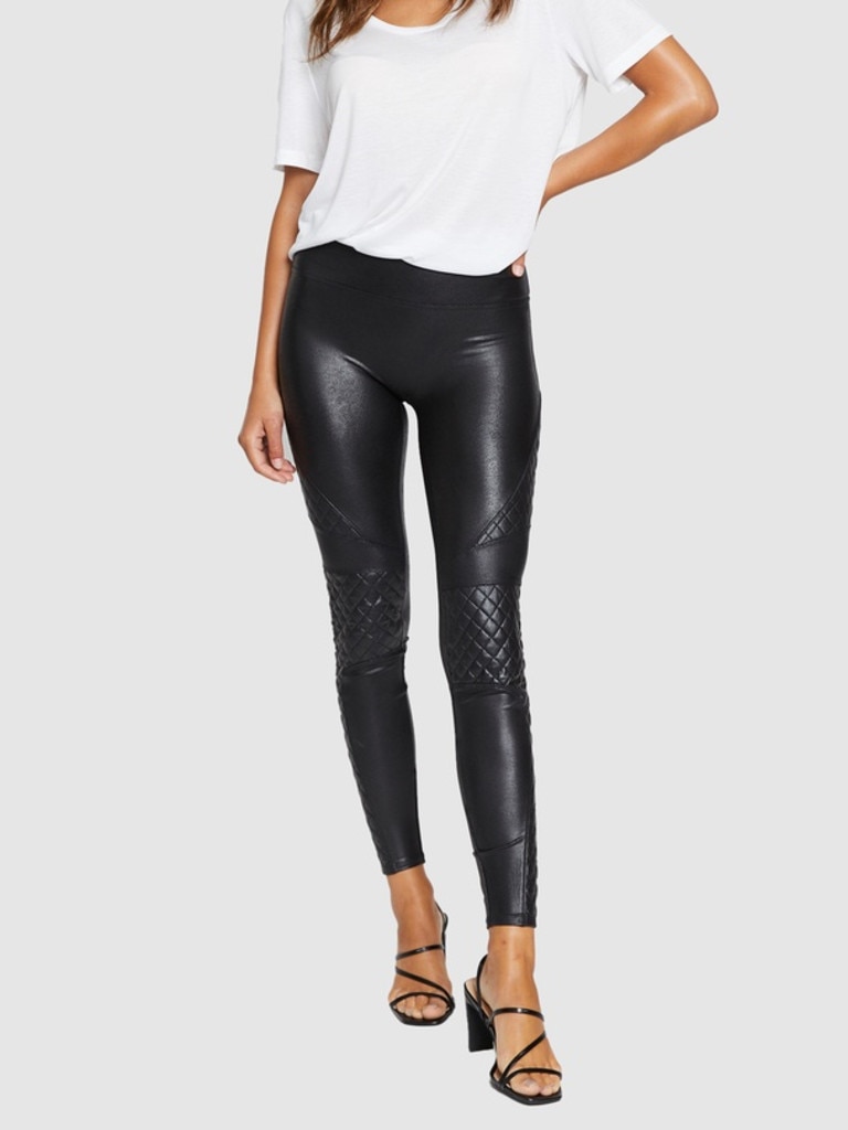 Spanx Women's Black Plus Faux-Leather Quilted Leggings Pants Size
