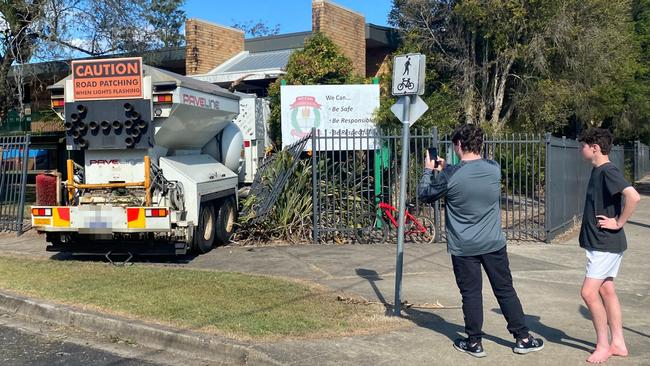 The truck crashed through a fence and into the school. Picture: Robbie Patterson.