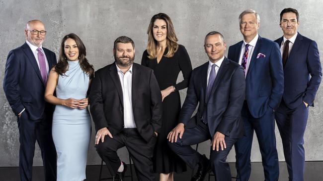 The Sky News 2023 team: Chris Kenny, Laura Jayes, Paul Murray, Peta Credlin, Kieran Gilbert, Andrew Bolt, and Peter Stefanovic. Picture: Supplied