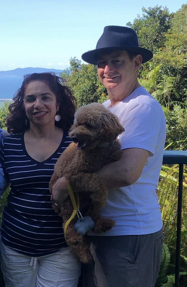 Simin Kashi, Neil Ivett, and their dog Sherlock, 3. Picture: Supplied.