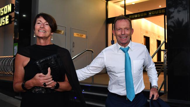 Former prime minister Tony Abbott and wife Margie attended the wedding of his sister Christine Forster and Virginia Edwards in Sydney on Friday. Picture: AAP