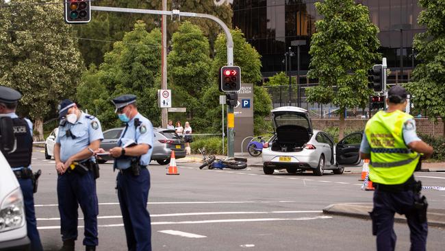 Police at the scene of the serious crash. Picture: Julian Andrews