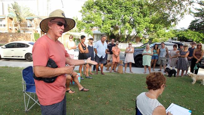 Residents meeting at Budds Beach over some decrepit abandoned houses which have become havens for homeless people who are breaking into the nearby houses. Picture: Richard Gosling