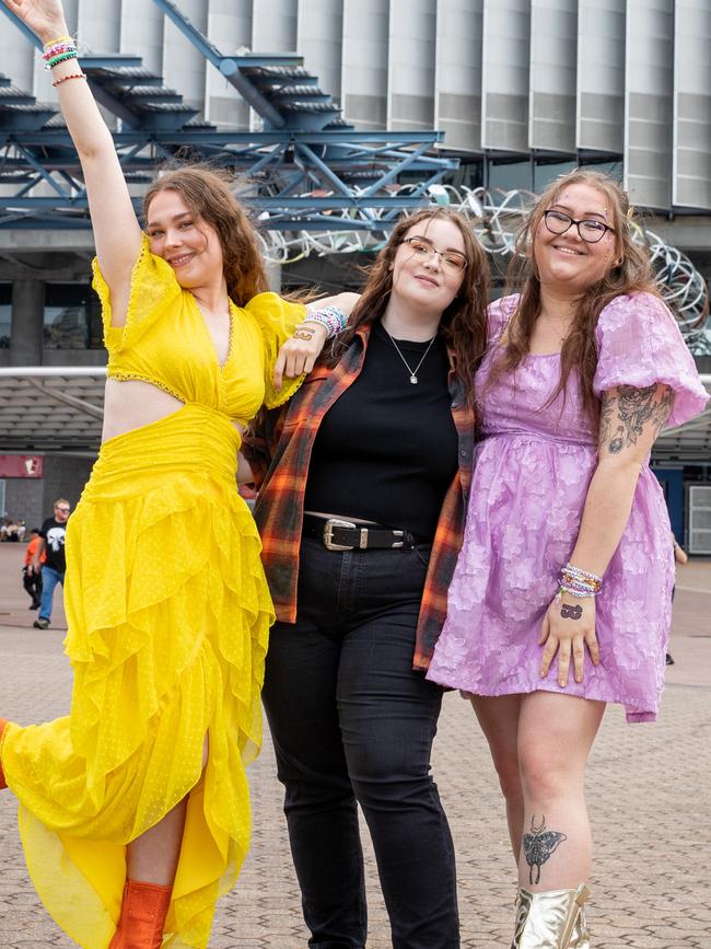 SYDNEY, AUSTRALIA - Daily Telegraph Photos February 26, 2024: Hayley, Mel and Maggie at Taylor Swift's The Eras Tour concert held at Accor Stadium in Sydney. Picture: Christian Gilles