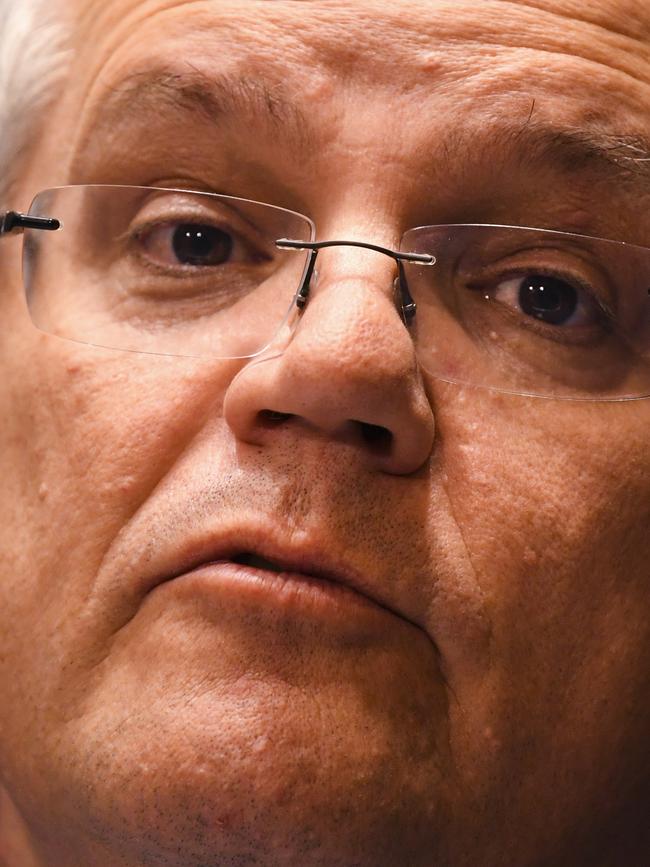 Australian Prime Minister Scott Morrison speaks to the media during a press conference today. Picture: Lukas Coch/AAP