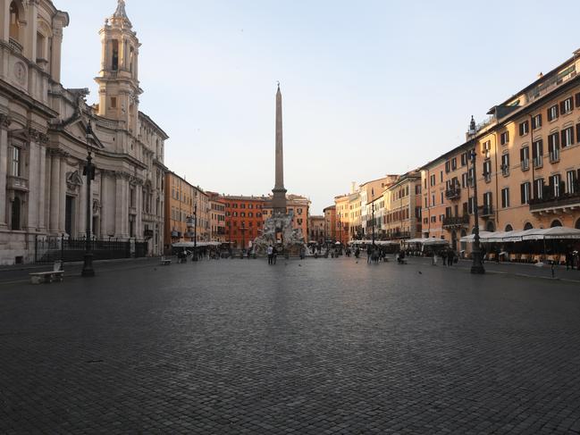 Rome’s Piazza Navona is completely deserted. Picture: Getty Images