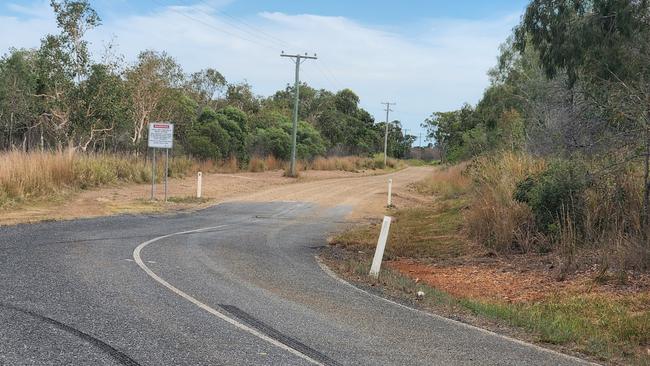 The section of Ritamada Road that turns from bitumen to dirt.