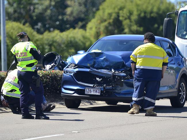 A multi-vehicle lane has forced emergency services to close a lane of traffic on Woolcock Street. PICTURE: MATT TAYLOR.