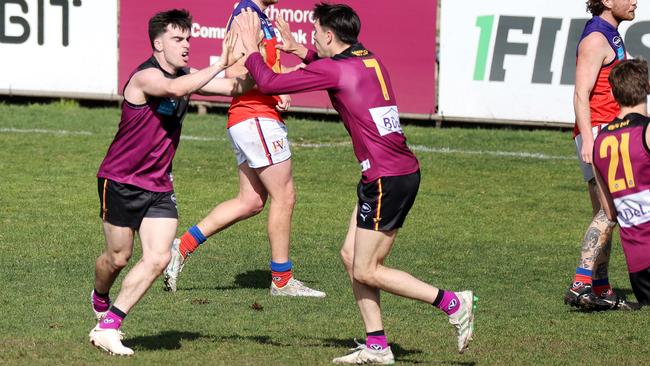 VAFA: Old Haileybury’s Jayce Morgan celebrates a goal. Picture: George Salpigtidis