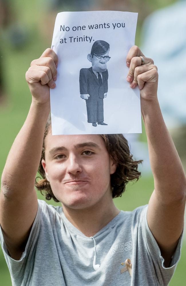 Trinity Grammar students protested over the sacking of Rohan Brown. Picture: Jake Nowakowski