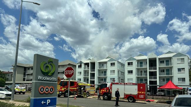 Firefighters respond to smoke billowing out of a unit on Mannikan Ct, Bakewell, Palmerston Sunday, November 10. Picture: Melanie Plane