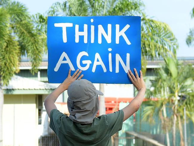 Protestors gather outside the Don Dale Youth Detention Centre. Picture: (A)manda Parkinson