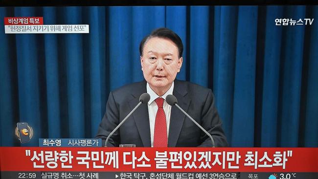 President Yoon Suk Yeol speaking during a late-night news broadcast in Goyang, northwest of Seoul, on December 3, after he declared emergency martial law, which he was forced to lift by legislators within hours. Picture: AFP