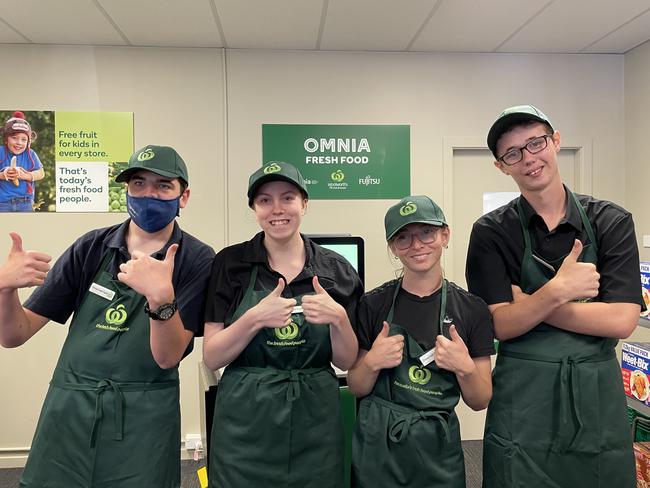 Local students in the mini Woolworths program (l-r) Ben Hickmott, Jessica Ruthen, Cathleen Ross and Kane Nicholson.