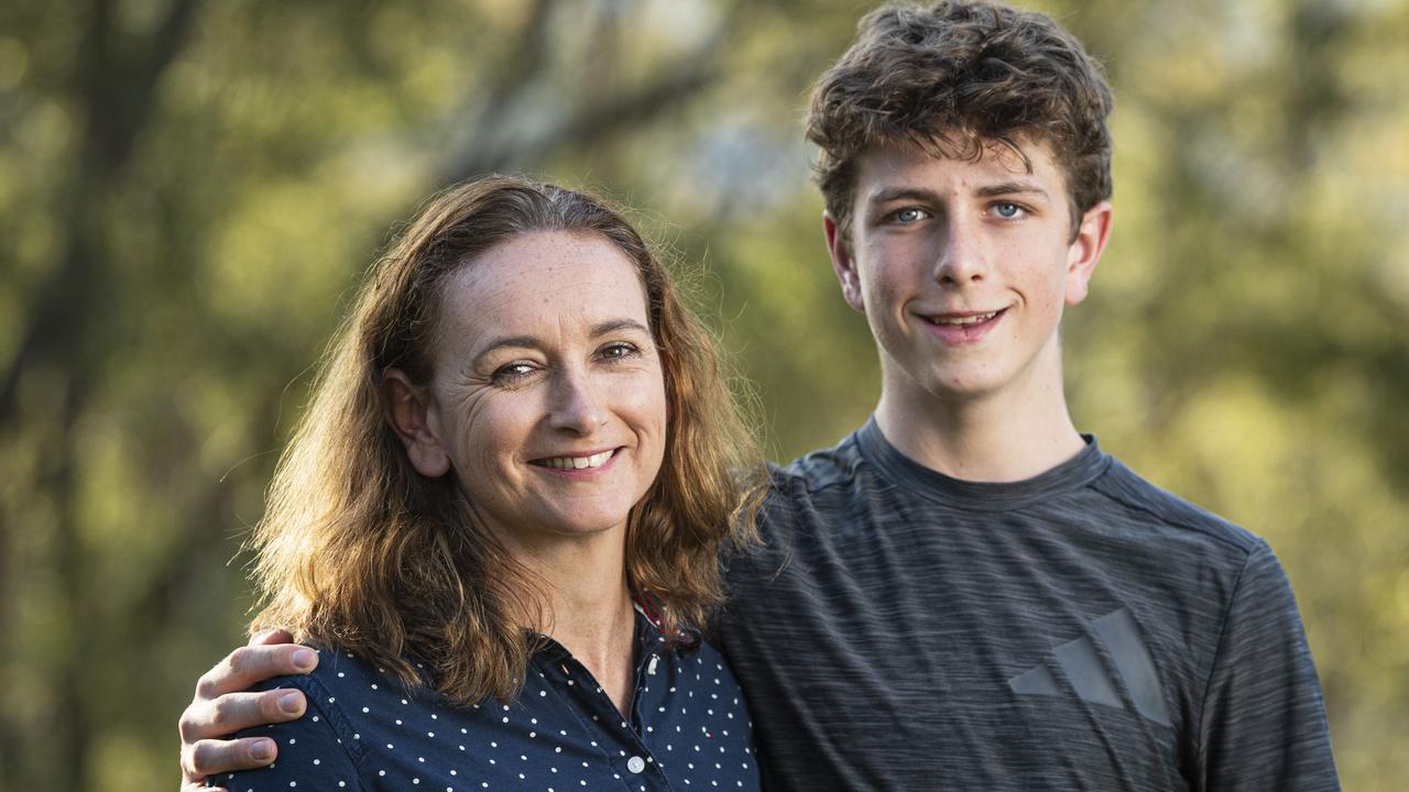 Fifteen-year-old Mitchell Wilkes, pictured with mum Lisa Wilkes, has a degenerative eye condition that could leave him blind in his 20s, Thursday, October 17, 2024. Picture: Kevin Farmer