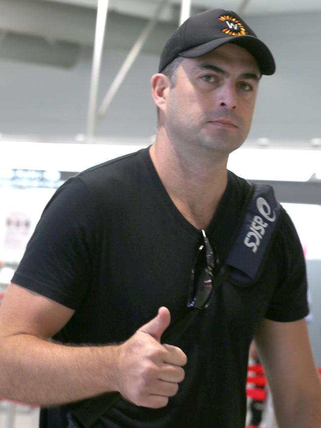 Premiership player Brian Lake at Osaka’s airport after his release from jail. Picture: Buddhika Weerasinghe