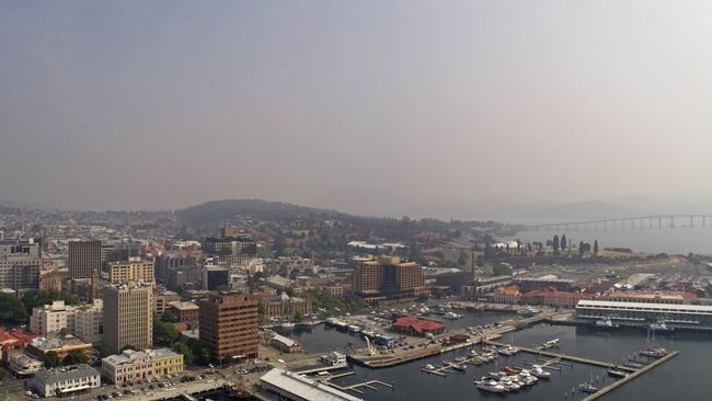 Hobart’s air quality was reduced to “poor” as the city was shrouded in smoke.