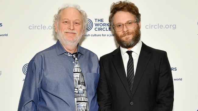 Seth Rogen, pictured here at a benefit for The Workers Circle with his father Mark, says he thought a lot about family while making his latest film, American Pickle. Picture: Dia Dipasupil/Getty Images