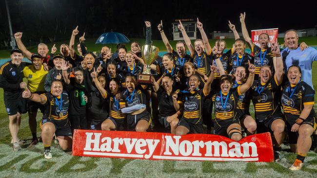 Mounties celebrate their win. Picture: Thomas Lisson