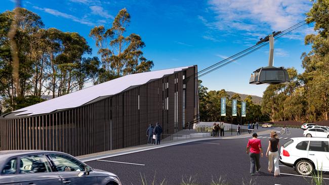 Artists impressions of the proposed cable car on kunanyi/Mt Wellington. Image: MWCC