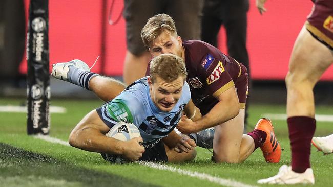 Tom Trbojevic scored a try at a key moment for NSW. Picture: Brett Costello