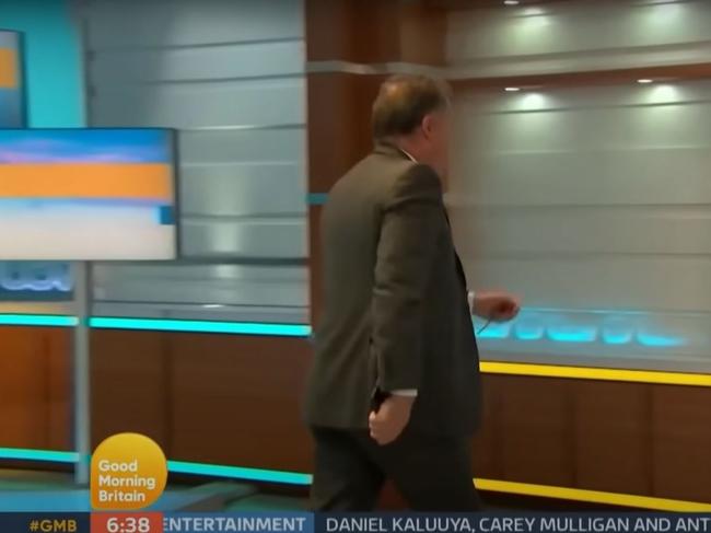 Piers Morgan walked off during live filming of Good Morning Britain after conflict with Alex Beresford over Morgans comments on Meghan Markle and Prince Harry's Oprah interview. Picture: Supplied