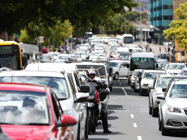 Traffic banked up near the corner of Davey and Elizabeth streets. Picture: NIKKI DAVIS-JONES