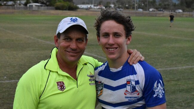 Adam Cook with his father Gary while playing for Ignatius Park College