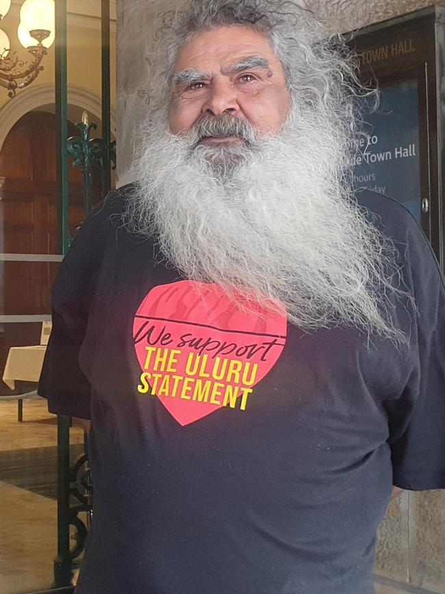 Kaurna elder Jeffrey Newchurch outside the Adelaide Town Hall. Picture: Colin James