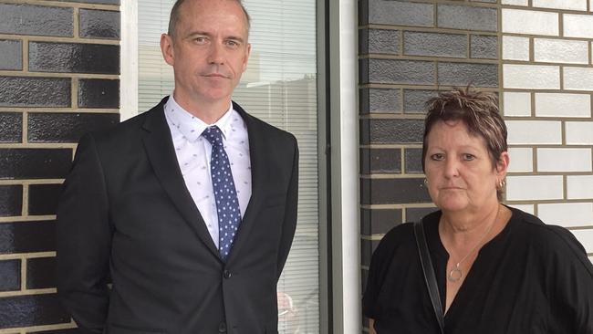 Detective Senior Constable Jason Stewart and Kobie Parfitt’s mother, Kathy Snowball, at the Ballarat Police Station.