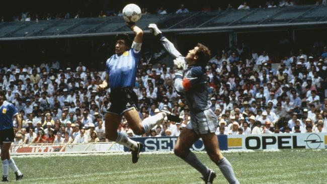 Diego Maradona’s famous Hand of God goal helped Argentina beat England in the 1986 World Cup. Picture: Getty Images