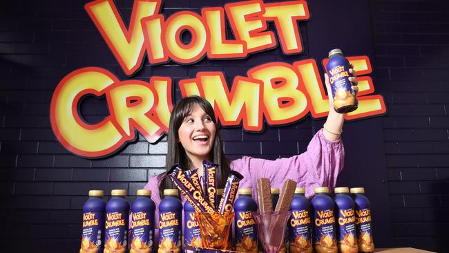 Madi Elliott from Robern Menz with the new Violet Crumble flavoured milk. Picture: Tait Schmaal.