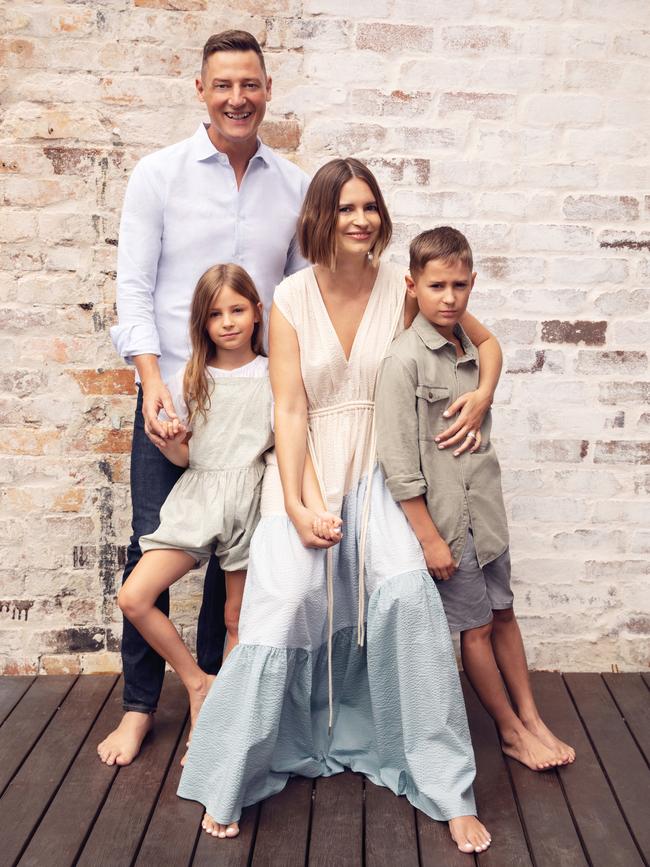 Watts with wife Georgie and their kids, Wolfe and Kinga. (Picture: Mick Bruzzese for Stellar)