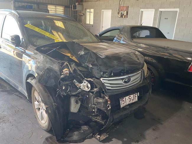 The black Subaru Outback was found badly damaged. Picture: Supplied