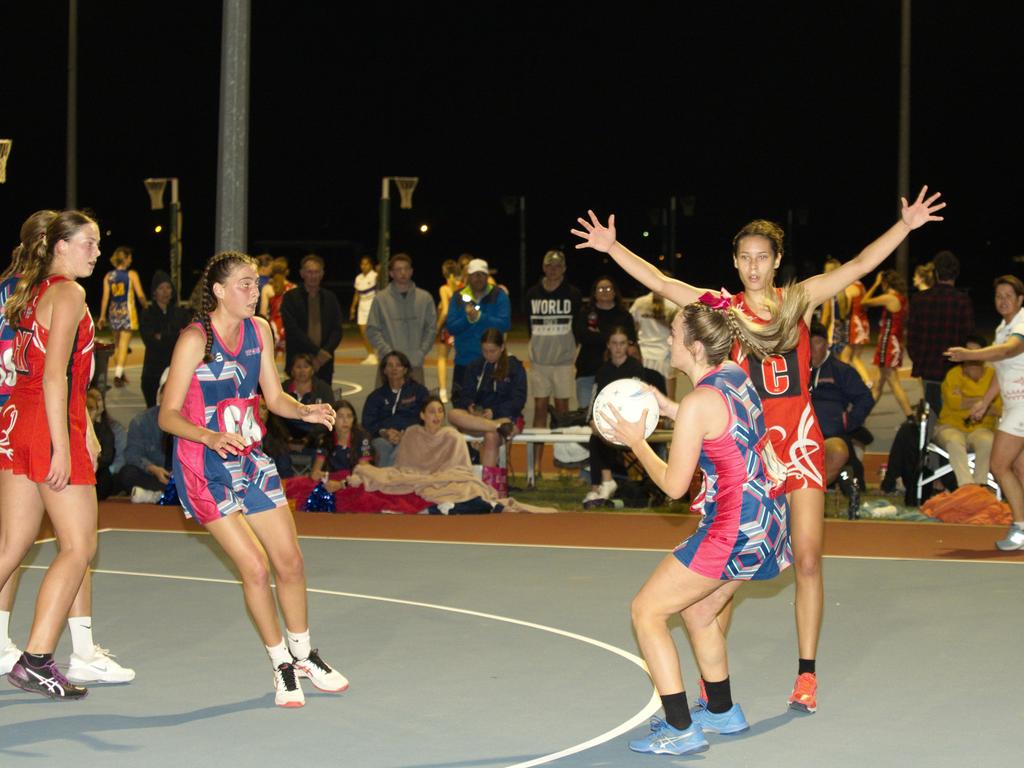 Storm team player, Sophie Ruggeri has limited options as Amarah Body holds her ground in the 2021 Mackay Netball Association seniors grand final. September 4th, 2021 Picture: Marty Strecker