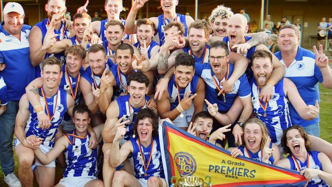 South Gawler celebrates its 2023 premiership. Picture: Mathew Long