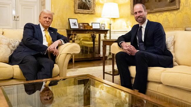 Donald Trump meets Prince William in the Salon Jaune room at the UK Ambassador’s Residence following the reopening ceremonies of Notre Dame Cathedral. Picture: Getty Images