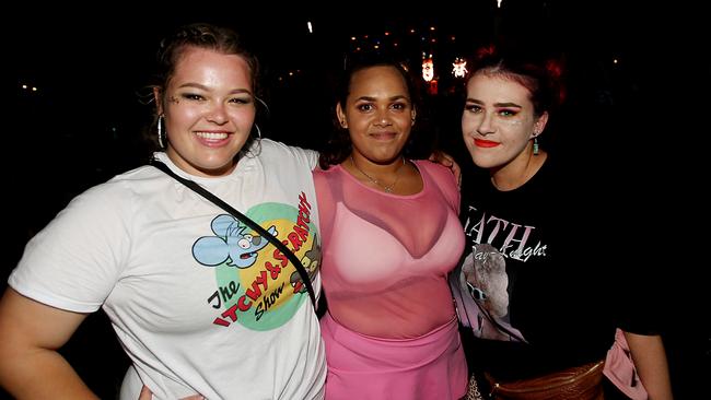 The Grass Is Greener music festival at the Cairns Showgrounds. Cassie Davis, Ruby Clubb and Amy Magian. PICTURE: STEWART MCLEAN
