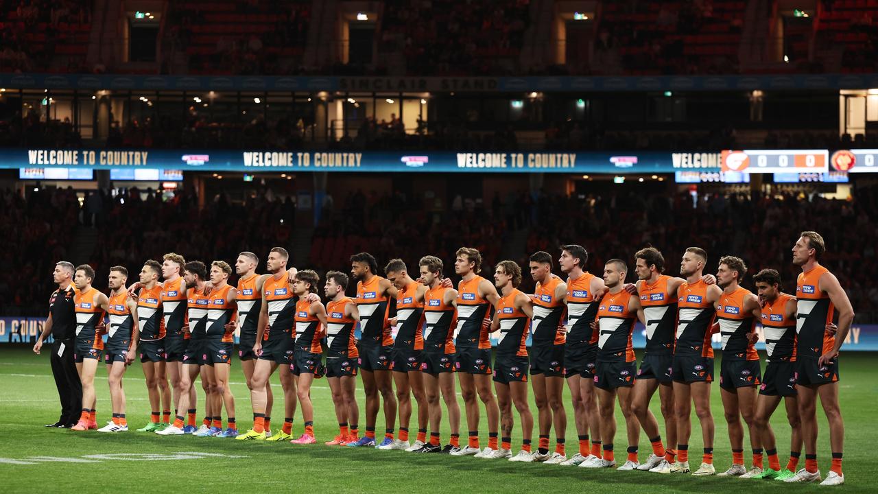 The Giants line up for the Welcome to Country. Picture: Getty