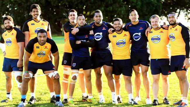Waratahs from Western Sydney line up after training . pic mark evans