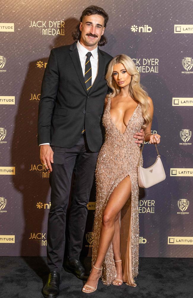 The couple turned heads at Richmond’s Jack Dyer Medal. Picture: Jake Nowakowski