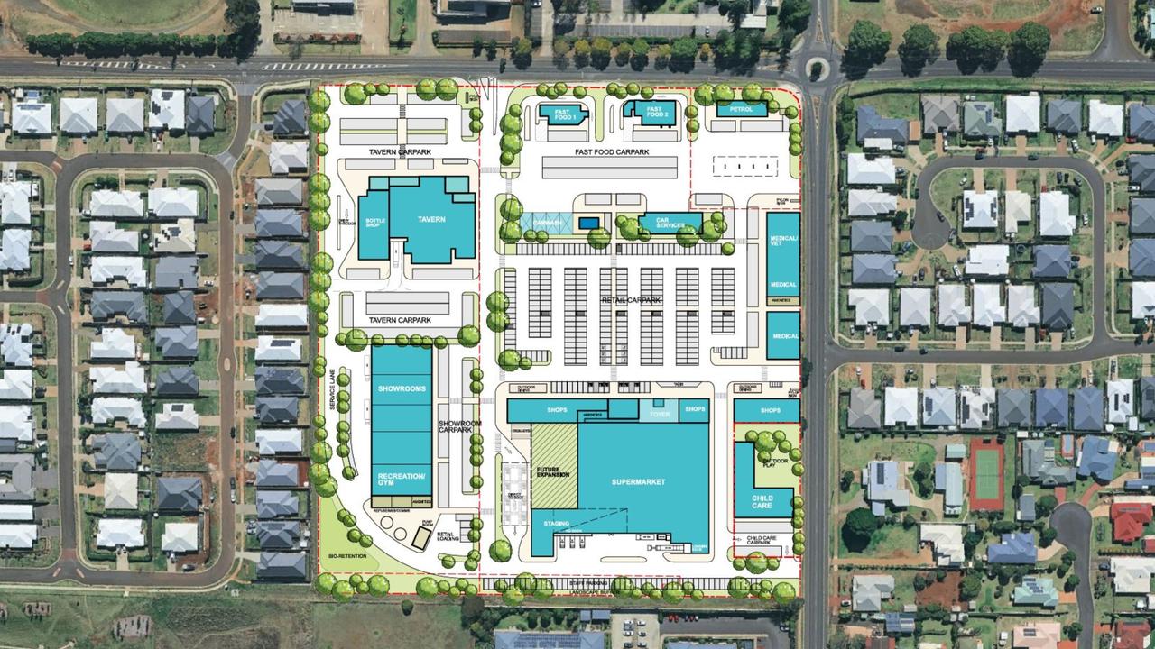 Overhead concept layout of the Glenvale Town Centre on Hursley Road in Glenvale, Toowoomba.