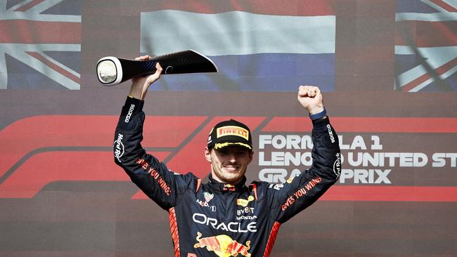 Race winner Max Verstappen was booed lustily by the Texan fans. Picture: Getty