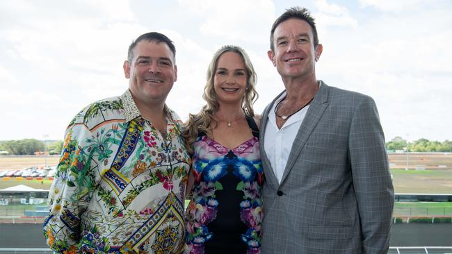 Brendan Cunningham, Sue-Ellen Biddiscombe and Ryan Biddiscombe at the 2024 Darwin Cup. Picture: Pema Tamang Pakhrin