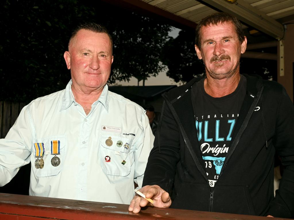 Peter Luscombe and Shane Williams 5am ANZAC Day Walkerston Friday 25 April 2025 Picture:Michaela Harlow
